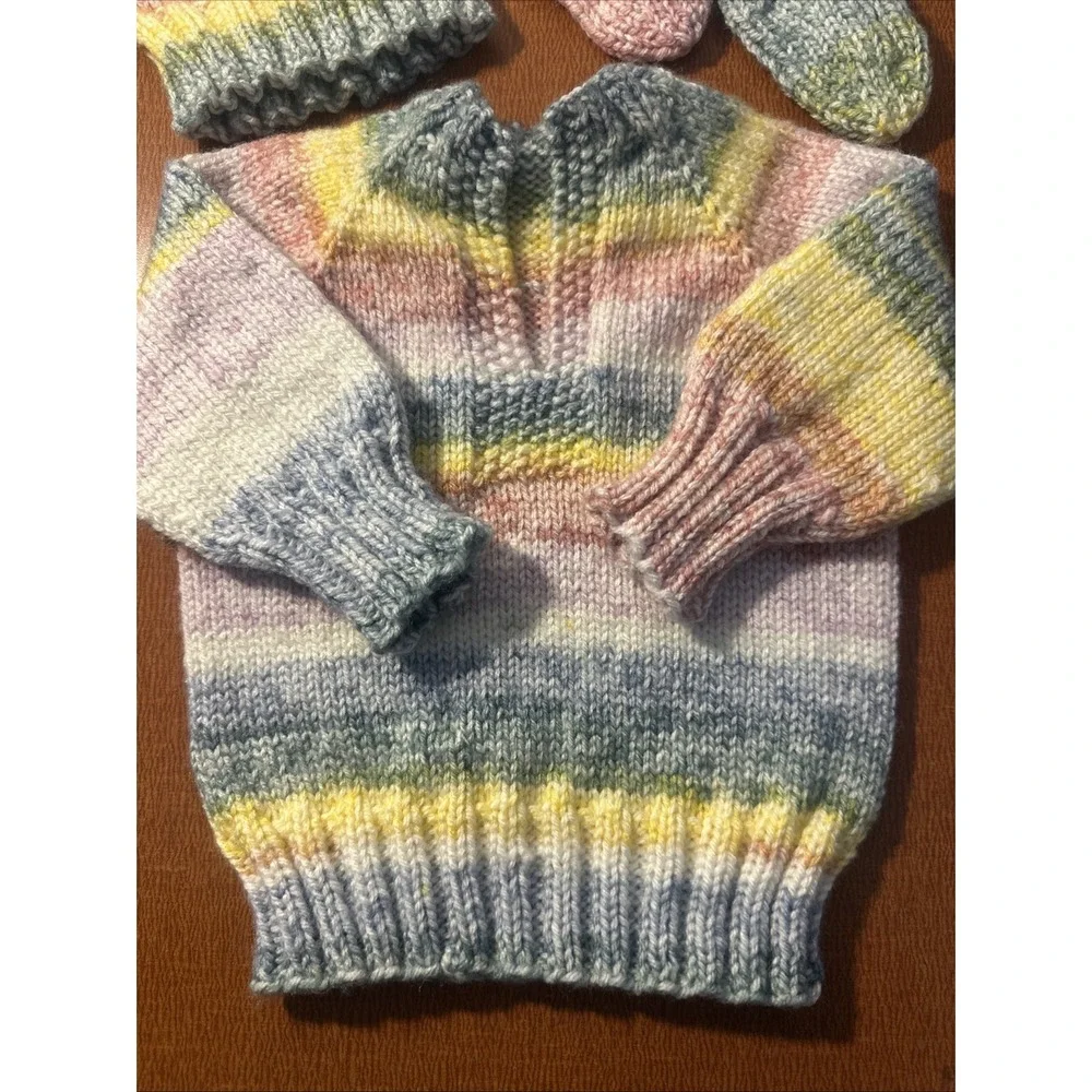 Warm hand-knitted baby set including cardigan, beanie hat and booties, Size 3 Mo